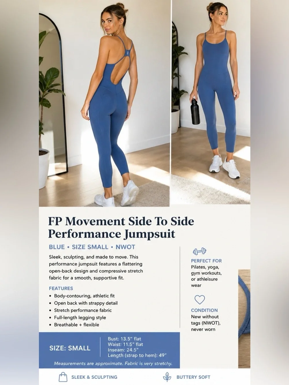 Free People FP Movement Side To Side‎ Jumpsuit in Blue